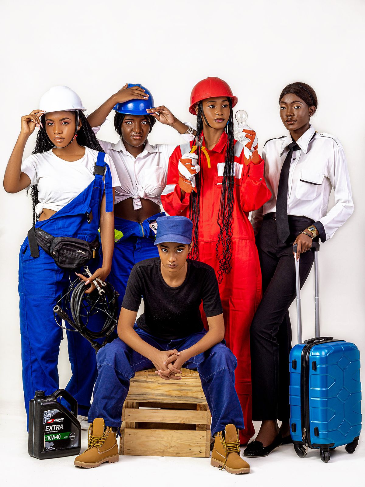 Young African trainees in aviation and engineering roles